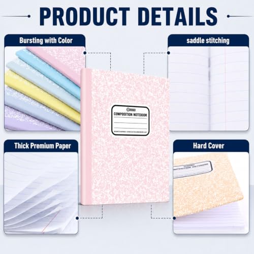 gisgfim 12 Pack Bulk Composition Notebook Wide Ruled, 12 Different Vibrant Colors, 96 Pages (48 Sheets), 9-3/4 x 7-1/2" Hard Cover Journal Notebooks for Studentsd,Classroom and Office(Pink Purple) - color: Pink Purple