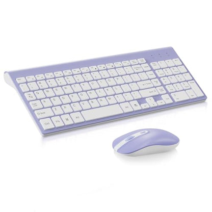 cimetech Wireless Keyboard and Mouse Combo, Compact Full Size Wireless Computer Keyboard and Mouse Set 2.4G Ultra-Thin Sleek Design for Windows, Computer, Desktop, PC, Notebook - Purple - color: Purple White