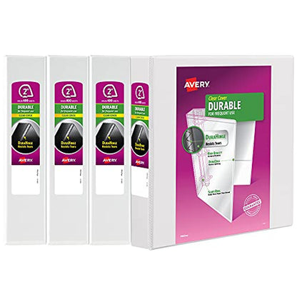 Avery Durable Clear View 3 Ring Binders, 2 Inch EZD Rings, 4-Pack of White Binders (79925) - size: 2", style: 4 Pack