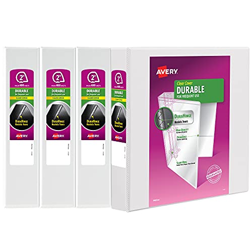 Avery Durable Clear View 3 Ring Binders, 2 Inch EZD Rings, 4-Pack of White Binders (79925) - size: 2", style: 4 Pack