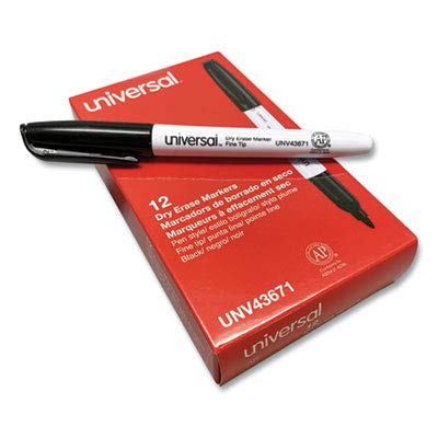 Universal 43671 Pen Style Dry Erase Marker, Fine/Bullet Tip, Black (Pack of 12) - size: 12 Count (Pack of 1)
