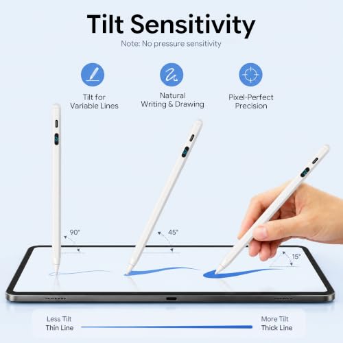 2-in-1 Stylus Pen for Touch Screen with LED Power Display, Universal Stylus Active Pencil for iPad 2018-2026, iPhone, Samsung, Android Tablet, Switch- Tilt Sensitivity Drawing, Fast Charge Digital Pen - color: White