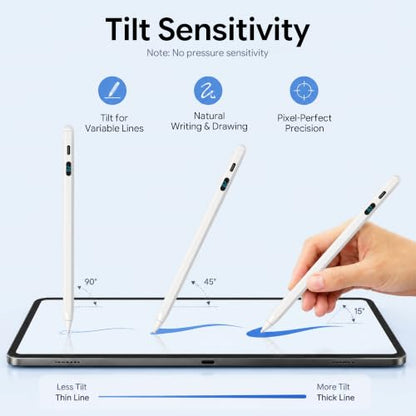 2-in-1 Stylus Pen for Touch Screen with LED Power Display, Universal Stylus Active Pencil for iPad 2018-2026, iPhone, Samsung, Android Tablet, Switch- Tilt Sensitivity Drawing, Fast Charge Digital Pen - color: White