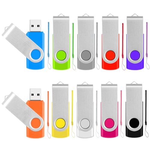 256MB USB Flash Drive Thumb Drives 10 Pack, Bulk USB Drives Memory Stick with Lanyards, Swivel Jump Drive Memoirs Zip Backup Pendrive for Computer, Data Storage and Transfer, Office Supplies - color: 10 Pack Mixed Color, size: 256MB