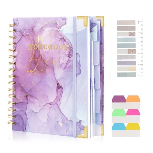 Spiral Notebooks for Work, 240 Pages Lined Spiral Journal Notebook, 5 Subject A5 College Ruled Journals for Writing, 8.6”x6.2''Journaling Notebooks for School Office Supplies(Purple Marble) - color: Purple