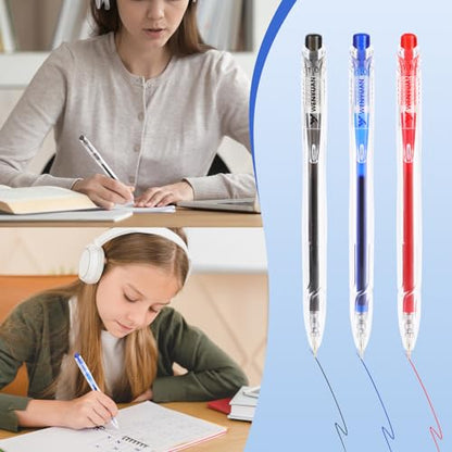 WY WENYUAN Gel Pens Set, 12 Pack Retractable Quick Dry Pens with Black Red Blue Ink, 1.0mm Smooth Writing Gel Pens for Teachers, Note Taking, Journaling, School & Office Supplies - color: Red&Black&Blue