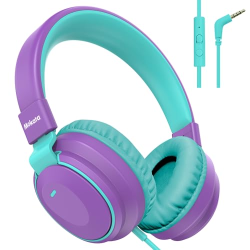 Headphone Kids Volume Limited 85/94dB Wired Over-Ear/On-Earr Foldable Headset with Inline Cable Aux 3.5mm Cord Mic for Toddler Boy Girl Child Back to School Study Pad Tablet Blue - color: Purple
