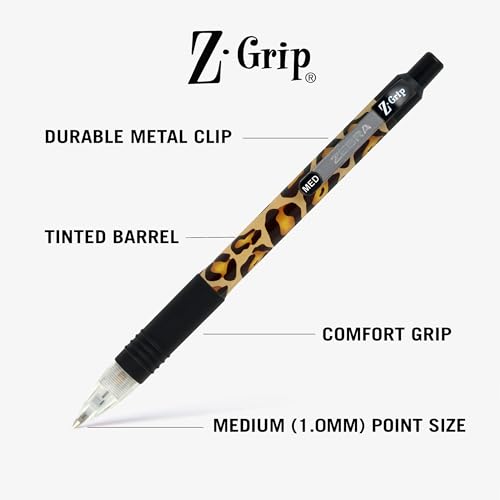Zebra Pen Z-Grip Animal Print Retractable Ballpoint Pen, Black, 1mm, 18-Pk | Smooth Writing, Medium Point Tip, Ideal for Planners, Note-Taking, School and Office Supplies, and Everyday Writing (22818) - color: Black L