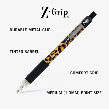 Zebra Pen Z-Grip Animal Print Retractable Ballpoint Pen, Black, 1mm, 18-Pk | Smooth Writing, Medium Point Tip, Ideal for Planners, Note-Taking, School and Office Supplies, and Everyday Writing (22818) - color: Black L
