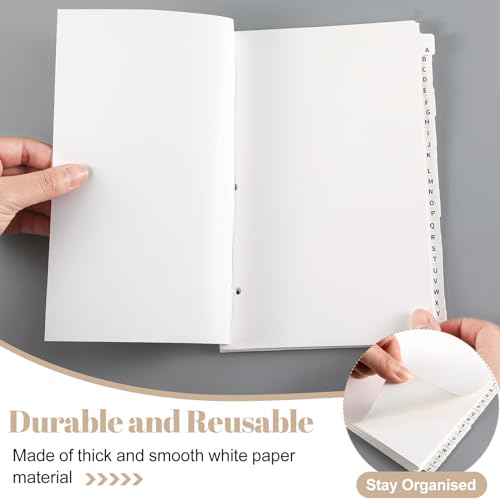 Sayglossy 1 Set A to Z Tab Alphabet Dividers for 3 Ring Binder 5 1/2 x 8 1/2 Inch Binder Dividers Customizable Table of Contents Page with A to Z Tabs for Student Teacher Office Organize (White) - color: White