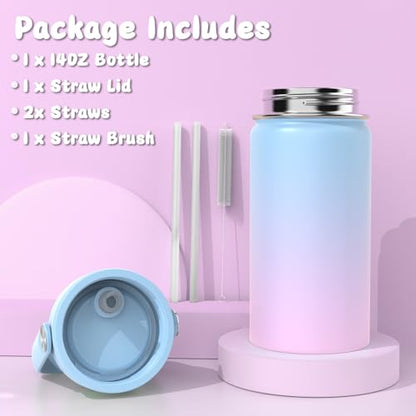 ACESAK Kids School Backpack for Girls, 4-In-1 Bookbag Backpack Set with 14OZ Insulated Kids Water Bottle(Blue Purple) - color: Blue-to-pink/Purple Gradient