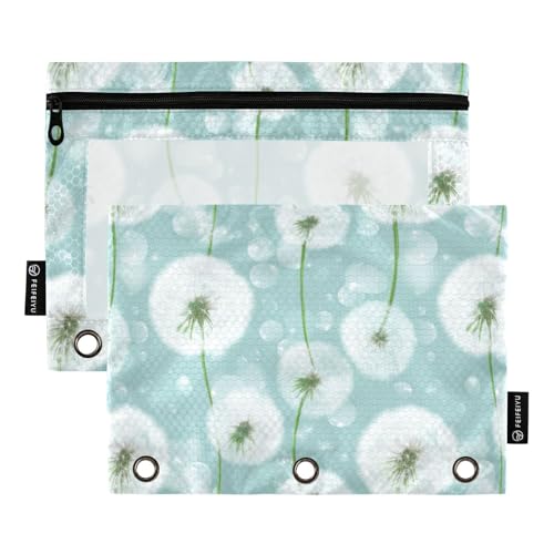 Binder Pouches,Dandelion Pencil Pouch for 3 Ring Binder 2 Pack Clear Pencil Bag with Zipper for Office School Supplies - color: Multicolored 6