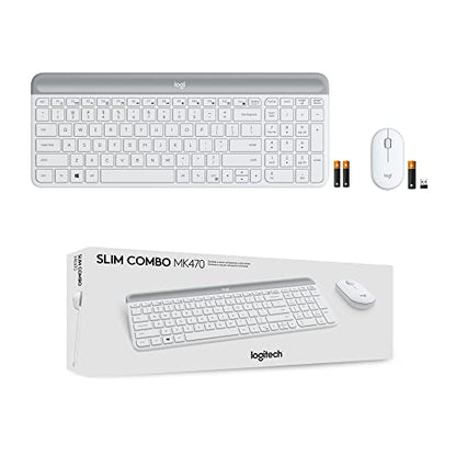 Logitech MK470 Slim Compact Wireless Keyboard and Mouse Combo - Off White | Compact low-profile quiet keyboard with number pad, slim ambidextrous quiet mouse with 3 non-customizable buttons, Windows PC - color: Off White