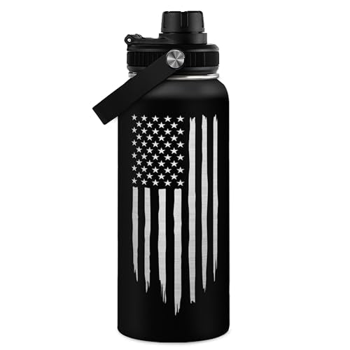 American Flag Water Bottle 32oz - SA Water Bottles Stainless Steel Insulated with Lid, America Gifts Ideas for Men Gym Sports Outdoor Workout - color: American Flag 2
