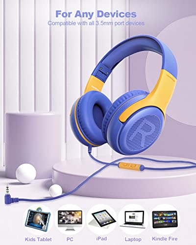 Kids Headphones Wired with Microphone for ipad Computer Laptop for Boys Girls Volume Limit Foldable Over Ear Headset for School 3.5mm Jack - color: Purple