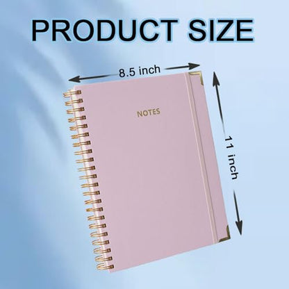 Hardcover Spiral Five Subject Notebook, Multi Subject Notebooks, Pink | Removable Dividers, Large Leather Journal, 150 Sheets, 300 Pages, 8.5''x11'', US Letter Size - color: Pink