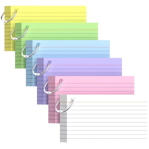 Colored Index Cards 3x5, 300 Count Lined Index Cards with Ring, 6 Colors Note Cards 3x5, 50 Sheets Each Pack, Heavy Bright Flash Cards with Rings, Colored Notecards 3x5 Lined for Office, Home, School - color: Colored, size: 3x5 INCH - 300 Count