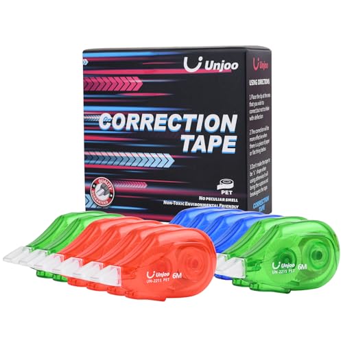 Unjoo White Correction Tape, For school, Office(12pack, 6Mx0.2,3 colors) | Easy To Use Applicator, Fast Clean Tear-Resistant Tape, 6M/256", Tape Width 0.2in - color: 12pcs-3colors