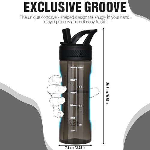 OLDLEY 20oz Kids Water Bottle with Straw, BPA-Free Tritan Water Bottle for School, Leakproof Clear Water Bottle with One Click Open, Measurement Scale, Cup Holder Friendly for Boys Girls,Black - color: A-Black