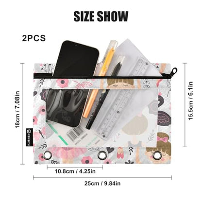 Cute Ballerina Girl Pencil Pouch for 3 Ring Binder, 2 PCS Binder Pencil Pouch with Zipper, Clear Window Zipper Pencil Case Pencil Bags for School Office Supplies - color: Ballet