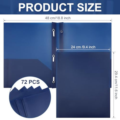 Cholemy 72 Packs Pocket Folders with Prongs Heavy Duty Plastic Folder with Business Card Slot 3 Prong Fasteners for School Office (Navy Blue) - color: Navy Blue