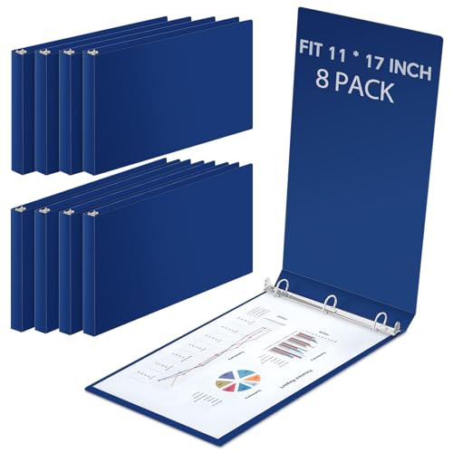 8 Pcs 3 Ring Binders Rings Heavy Duty View D Ring Binders Economy Holds 11" x 17" Paper for Artwork Blueprints, Office, Home, Work Places(Navy Blue,1 Inch) - color: Navy Blue, size: 1 Inch