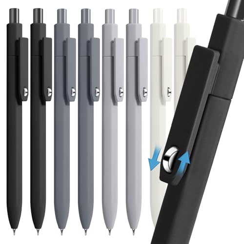 Vitoler Black Ink Gel Pens, 8pcs 0.5mm Smooth Writing Pens with Fidget | For Women, For Teachers, For Nurses, Quick dry, Liquid Ink, For Badge, Felt Tip, Medium Point, For Journaling, Cute - color: White