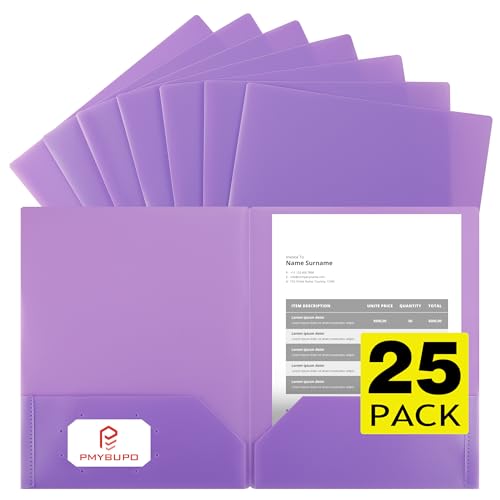 pmybupo 25Pack Purple Plastic Folders with Pockets,Durable Heavy Duty File Folders with Business Card Slot,2-Pocket Folder for Kids,Home,School,Office - color: Purple