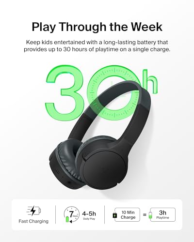 Belkin SoundForm Mini Kids Wireless Headphones w/Built-in Microphone, 30H of Playback Time, Fun Stickers, & Case - Over-Ear Headsets for Online Learning, School, iPhone, iPad, Galaxy, & More - Black - color: Black, style: Wireless (USB-C) + Case
