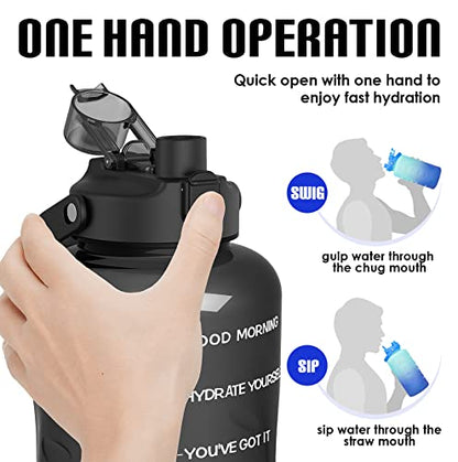 HydroPal 1 Gallon Water Bottles with Straw, 128 oz Water Bottle BPA Free Innovative 2-IN-1 Lid Gym Bottle with Times to Drink Motivational, Large for Sports Fitness Camping Water Jug （13.8X5.5 inch） - color: Obsidian Black