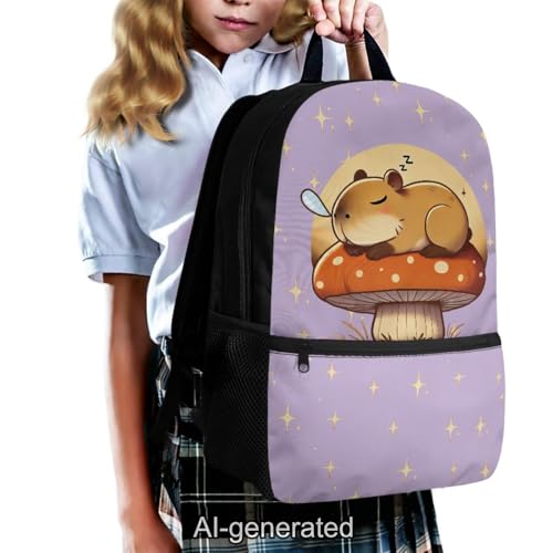 Capybara Kids School Backpack Set 5 Piece Bookbag with Lunch Bag Pencil Case and Water Bottle Carrier for Elementary and Middle School - color: Capybara