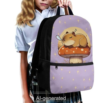 Capybara Kids School Backpack Set 5 Piece Bookbag with Lunch Bag Pencil Case and Water Bottle Carrier for Elementary and Middle School - color: Capybara