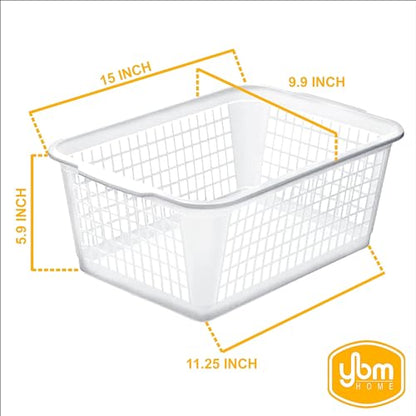 YBM HOME Plastic Perforated Storage Basket Bin Office Drawer, Shelf Desktop Countertop Tray Organizer 32-1184 (3, Blue) - color: Blue