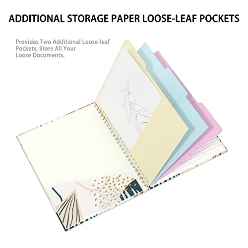 Rimilak Spiral Clipboard Folio with Refillable Lined Notepad, 14.5 x 9.8 In, Hardcover Cover with 5 Interior Pockets, Elastic Band and Pen Loop Series. Cute Stylish Clipfolio, Bohe Leaves - color: Bohe Leaves