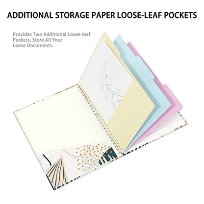 Rimilak Spiral Clipboard Folio with Refillable Lined Notepad, 14.5 x 9.8 In, Hardcover Cover with 5 Interior Pockets, Elastic Band and Pen Loop Series. Cute Stylish Clipfolio, Bohe Leaves - color: Bohe Leaves