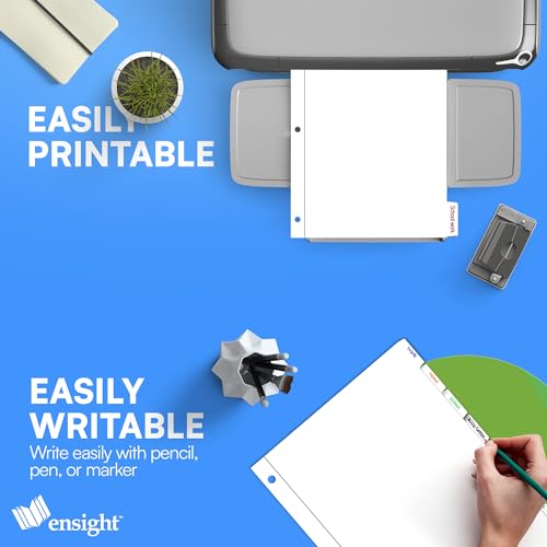 Ensight 3 Ring Page Dividers Bulk, 1/8 Cut Tab Dividers - 96 Per Box Divider Pages with Tabs, Decorative Printable Rewritable Divider Tabs, Exhibit Tab Dividers for 3 Ring Binders Bulk - size: 8 Tabs With 12 Sets