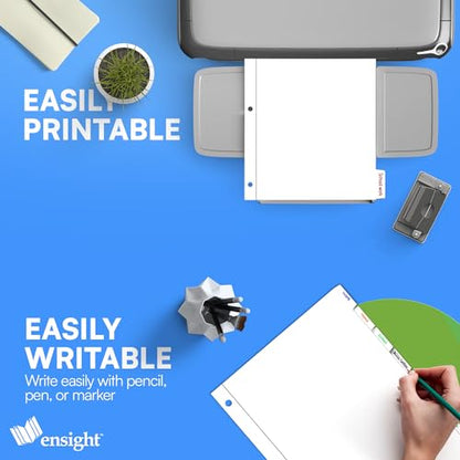 Ensight 3 Ring Page Dividers Bulk, 1/8 Cut Tab Dividers - 96 Per Box Divider Pages with Tabs, Decorative Printable Rewritable Divider Tabs, Exhibit Tab Dividers for 3 Ring Binders Bulk - size: 8 Tabs With 12 Sets