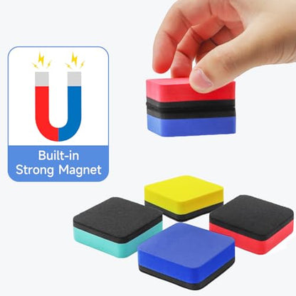 Dry Erase Erasers, 24-Pack Magnetic Mini Whiteboard Erasers for Kids & Students - Square, 6 Colors - color: Square- 6 Color