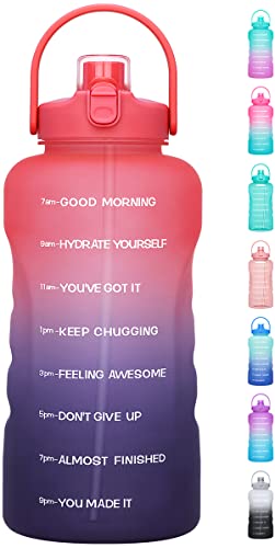 HydroPal 1 Gallon Water Bottles with Straw, 128 oz Water Bottle BPA Free Innovative 2-IN-1 Lid Gym Bottle with Times to Drink Motivational, Large for Sports Fitness Camping Water Jug （13.8X5.5 inch） - color: Fabled Sunset