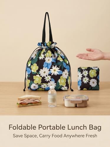 Double-Handle Lunch Bag, Insulated Waterproof Reusable Tote for Women/Students, Fits 2 Bento Boxes + Water Bottle - Ideal for School/Office/Picnic(Daisy) - color: Daisy