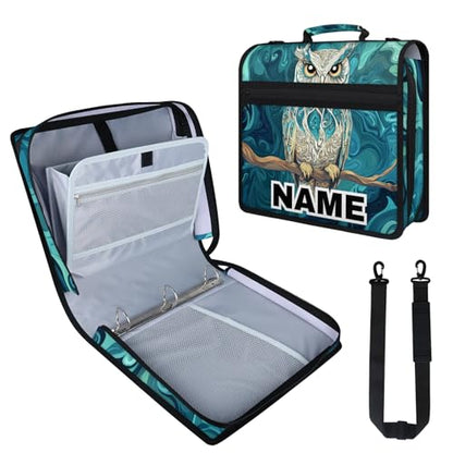 Custom Zipper Binder Mandala Owl 3 Ring Binder 1.5 Inch Expanding Pockets File Folder Large Capacity Document Organizer Bag with Handle and Strap - color: Multi 10