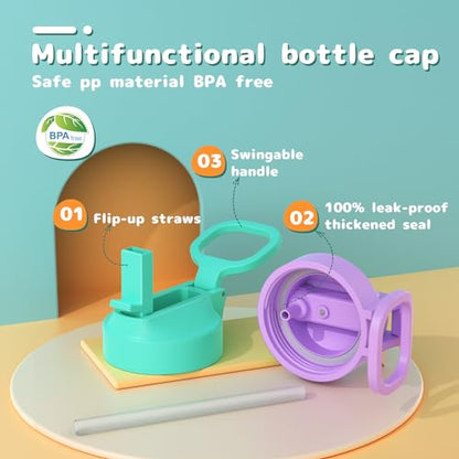Gonfoam 16oz Kids Stainless Steel Insulated Water Bottle, 2 Pack | DIY Stickers, BPA-free, Leak-proof, Sturdy, Keeps Cold 24h, Easy to Carry, Easy to Clean, Back to School, Gifts - color: Purple+Green, size: 16 Ounces