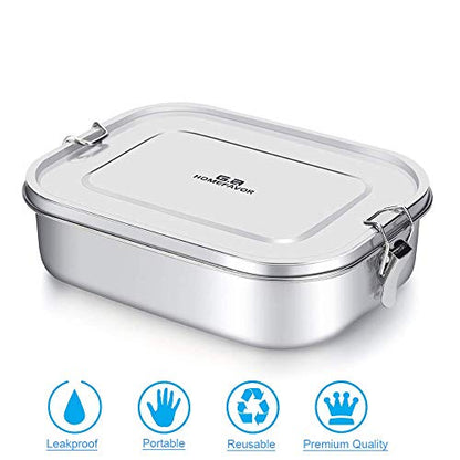 G.a HOMEFAVOR Stainless Steel Bento Lunch Box - Leak-Proof Metal Bento Box, Large Food Container with Lock Clips, Snack Container, Dishwasher Safe, 1400 ml/47 oz - size: 1400 ml - No Compartments