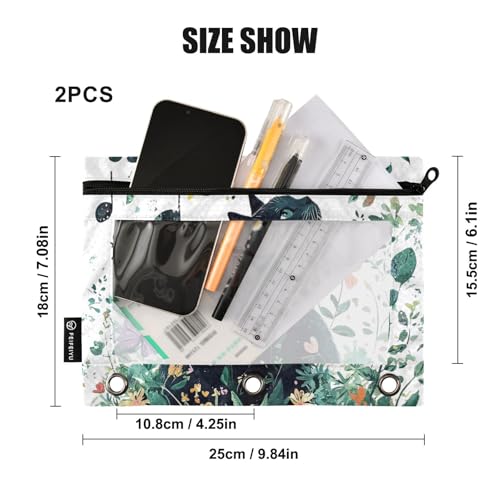 ZAZYXTJ Cat Binder Pencil Pouchs 3 Ring with Zipper Clear Window Office Organizers bag for School Students Teacher Supplies 2 Pack - color: Cat