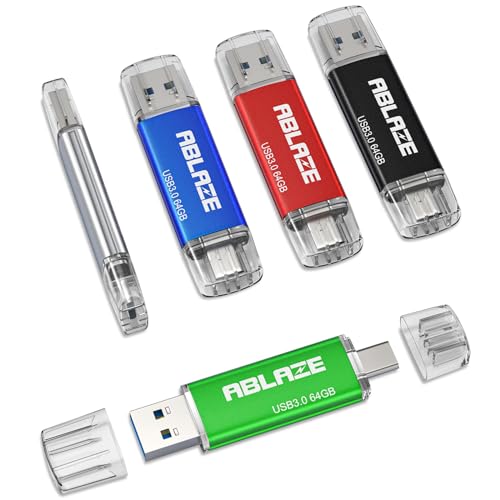 ABLAZE Type C Flash Drive 64GB 5 Pack, Dual USB 3.0+USB C Flash Drive Compatible with iPhone 16/15, Android Smartphone, Computer,Tablet Mac Laptop (5 Pack) - color: 5 Pack, size: 64GB