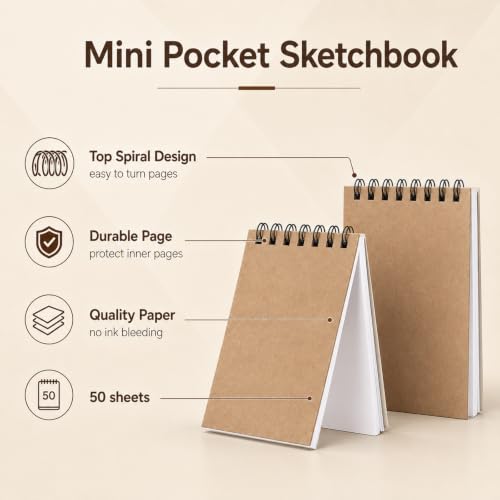 Watersay 100 Pack Small Spiral Notebook Bulk, 3x5 Pocket Notepads,Kraft - color: Kraft
