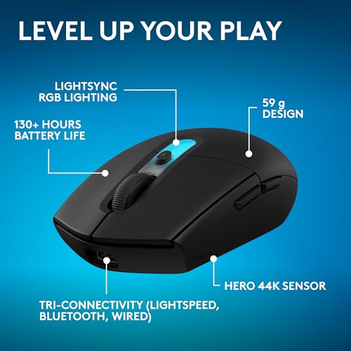 Logitech G305 X SUPERLIGHT Wireless Gaming Mouse, Lightweight 59g, HERO 44K Sensor, RGB lighting, LIGHTSPEED and Bluetooth, 130+ Hr Battery Life, 6 Programmable Buttons, Compatible with PC/Mac - Black - color: Black, style: Superlight