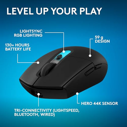Logitech G305 X SUPERLIGHT Wireless Gaming Mouse, Lightweight 59g, HERO 44K Sensor, RGB lighting, LIGHTSPEED and Bluetooth, 130+ Hr Battery Life, 6 Programmable Buttons, Compatible with PC/Mac - Black - color: Black, style: Superlight