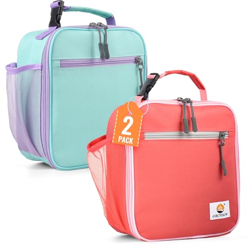 CaCTOUR Lunch Box Kids,2 Packs Insulated Lunch Bag for Girls Boys,Soft Bag Mini Cooler Back to School Thermal Reusable Lunch Bag for Work School Picnic (Light Green & Pink) - color: 2pk Light Green+Pink