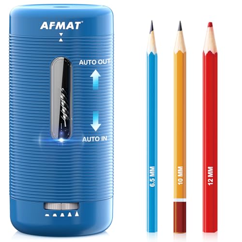AFMAT Electric Pencil Sharpener, Fully Automatic Pencil Sharpener, Auto in & Out, Rechargeable Hands-Free Sharpeners for Jumbo & Colored Pencils (6.5-12mm), Portable for Home/Classroom/Office PSC2 - color: Sky Blue